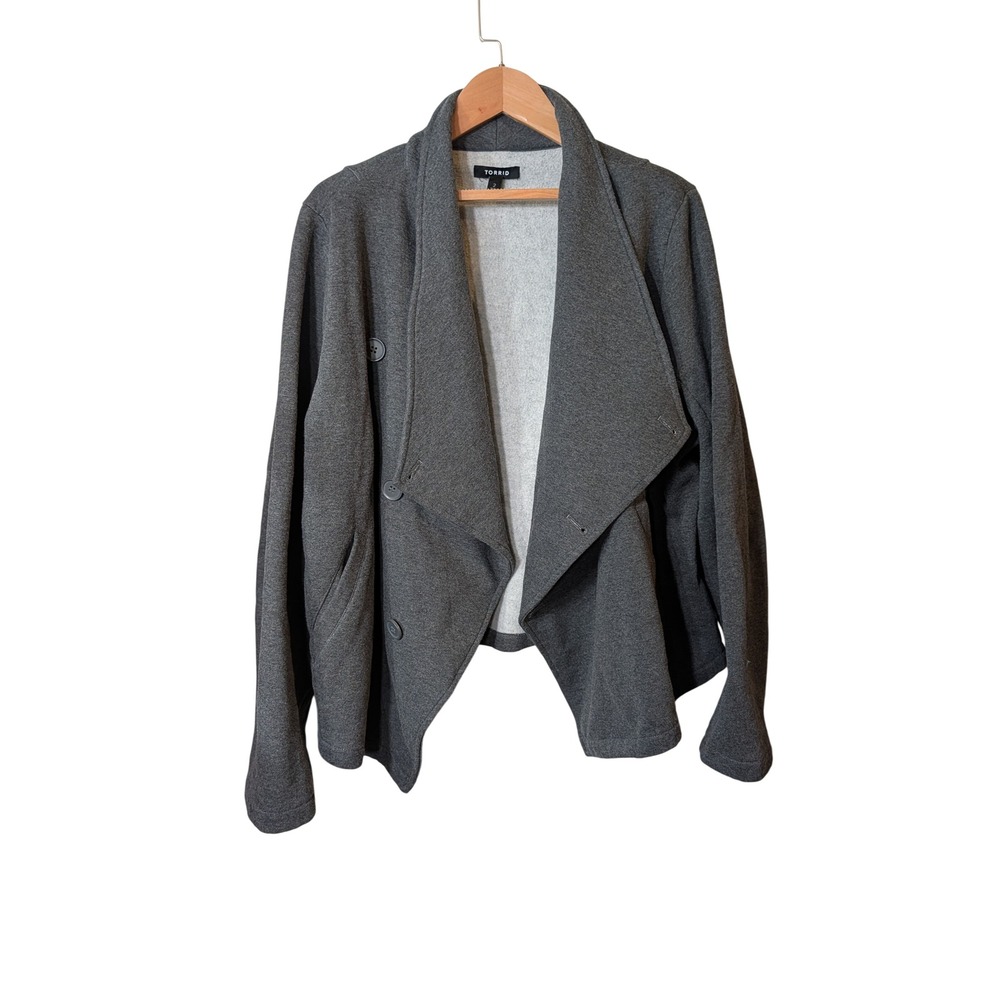 Torrid Charcoal Grey Fleece Draped Shawl Collar Button Jacket Plus Size 2 2X